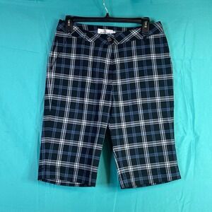 Bugatchi Women 6‎ Black Blue Plaid Bermuda Shorts Wool Blend Stretch Mid Rise